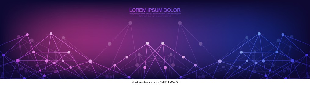 Website header or banner design with abstract geometric background and connecting dots and lines. Global network connection. Digital technology with plexus background and space for your text