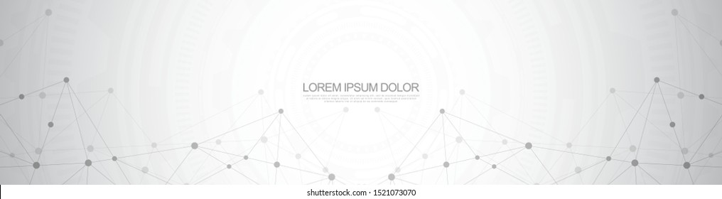 Website header or banner design with abstract geometric background and connecting dots and lines. Global network connection. Digital technology with plexus background and space for your text