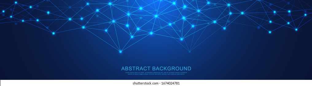 Website header or banner design with abstract polygonal background and connecting dots and lines. Global network connection. Digital technology with plexus background and space for your text