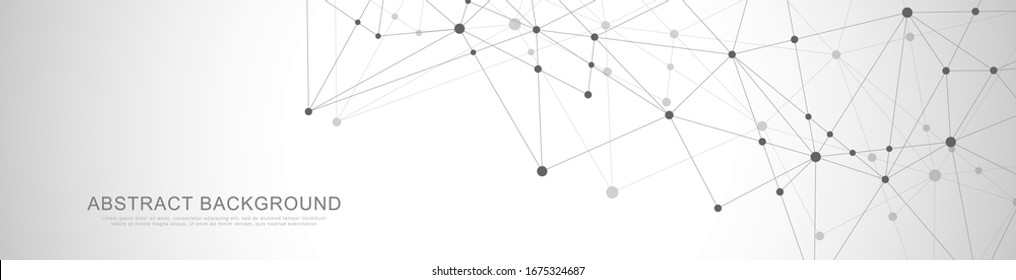 Diseño de encabezado o banner del sitio web con fondo polígonal abstracto y puntos y líneas de conexión. Conexión de red global. Tecnología digital con fondo plexado y espacio para el texto