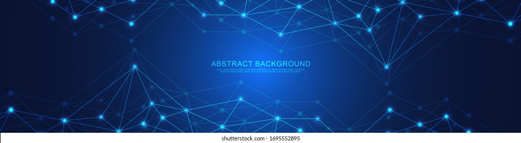 Website header or banner design with abstract polygonal background and connecting dots and lines. Global network connection. Digital technology with plexus background and space for your text