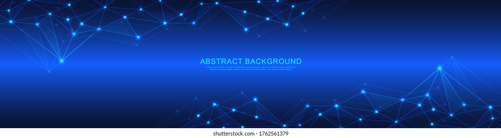 Website header or banner design with abstract polygonal background and connecting dots and lines. Global network connection. Digital technology with plexus background and space for your text