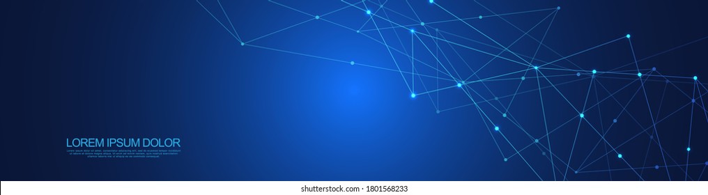 Website header or banner design with abstract polygonal background and connecting dots and lines. Global network connection. Digital technology with plexus background and space for your text