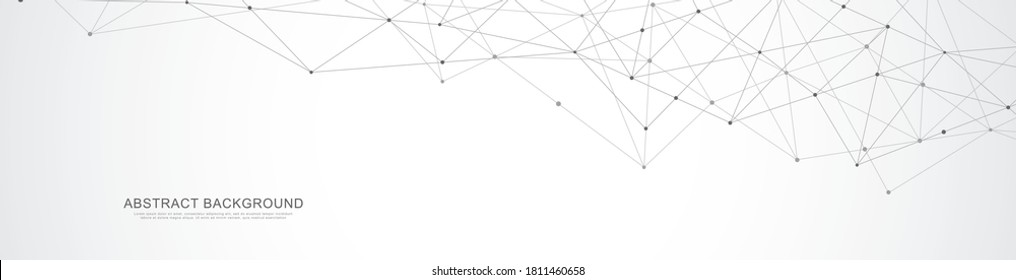 Cabecera o diseño de banner del sitio web con fondo poligonal abstracto y puntos y líneas de conexión. Conexión de red global. Tecnología digital con fondo plexado y espacio para tu texto
