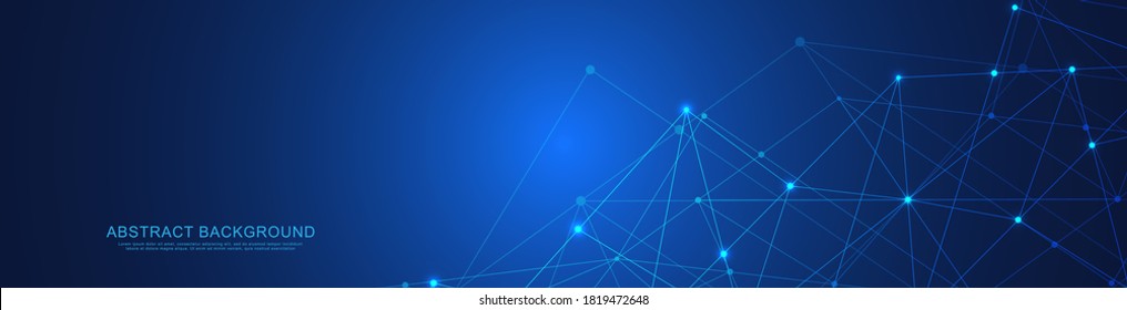 Website header or banner design with abstract polygonal background and connecting dots and lines. Global network connection. Digital technology with plexus background and space for your text