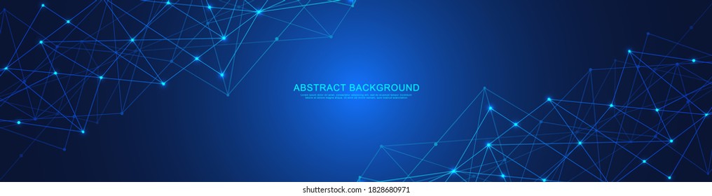 Website header or banner design with abstract polygonal background and connecting dots and lines. Global network connection. Digital technology with plexus background and space for your text