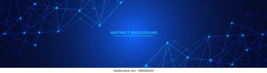 Website header or banner design with abstract polygonal background and connecting dots and lines. Global network connection. Digital technology with plexus background and space for your text