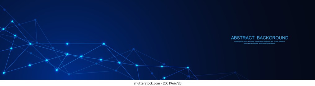 Website header or banner design with abstract polygonal background and connecting the dots and lines. Global network connection. Digital technology with plexus background and space for your text