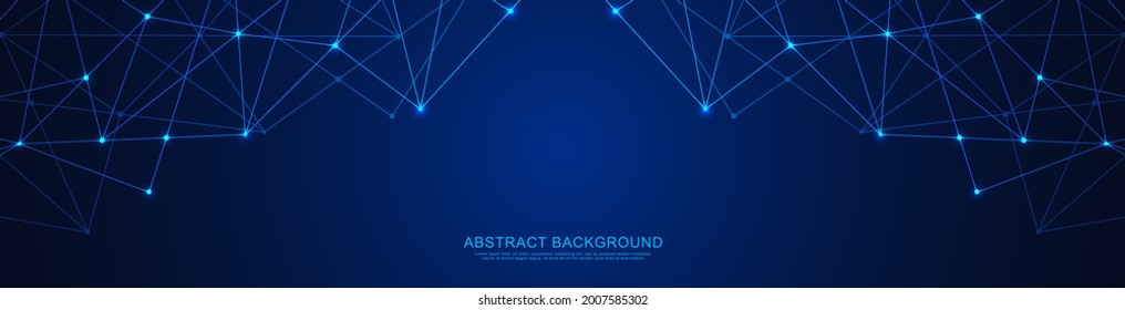 Cabecera o diseño de banner del sitio web con fondo poligonal abstracto y conexión de puntos y líneas. Conexión de red global. Tecnología digital con fondo plexado y espacio para tu texto