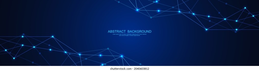 Website header or banner design with abstract polygonal background and connecting the dots and lines. Global network connection. Digital technology with plexus background and space for your text