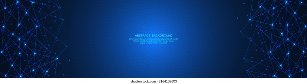 Cabecera o diseño de banner del sitio web con fondo poligonal abstracto y conexión de puntos y líneas. Conexión de red global. Tecnología digital con fondo de plexo y espacio para tu texto.