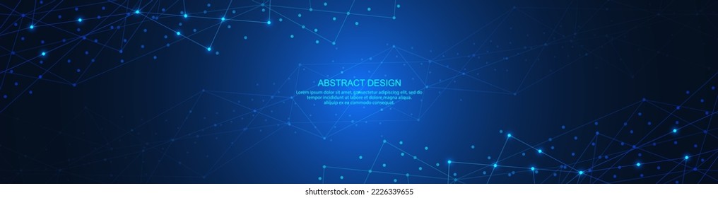 Website header or banner design with abstract polygonal background and connecting the dots and lines. Global network connection. Digital technology with plexus background and space for your text.
