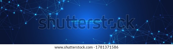 Website header or banner design with abstract
polygonal background and connecting dots and lines. Global network
connection. Digital technology with plexus background and space for
your text