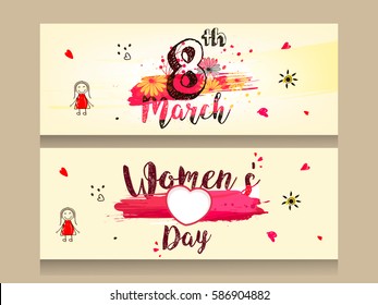 Website Header or Banner design based on Line Art pattern and stylish text on the occasion of International Women's Day, 8th March.