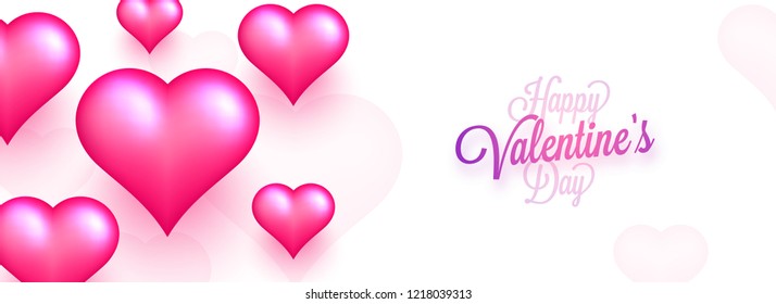 Website header or banner design decorated with shiny pink hearts for Happy Valentine Day.