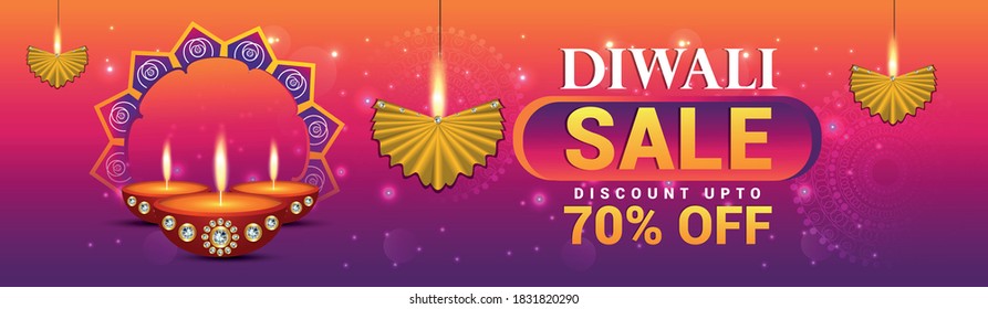 Cabecera de sitio web o diseño de pancartas con lámpara de aceite Diwali para la celebración del Festival Diwali. Feliz festival de luces diwali.