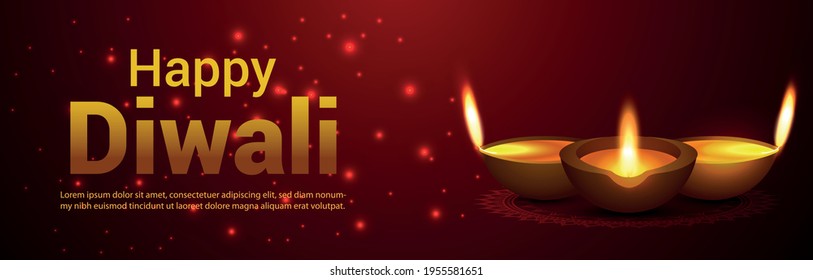 Website header or banner design with Diwali oil lamp for Diwali Festival celebration. Happy diwali festival of lights.