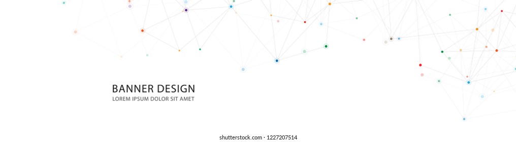 Website header or banner design with geometric abstract background of connected dots and lines. Vector illustration with plexus background and space for your text