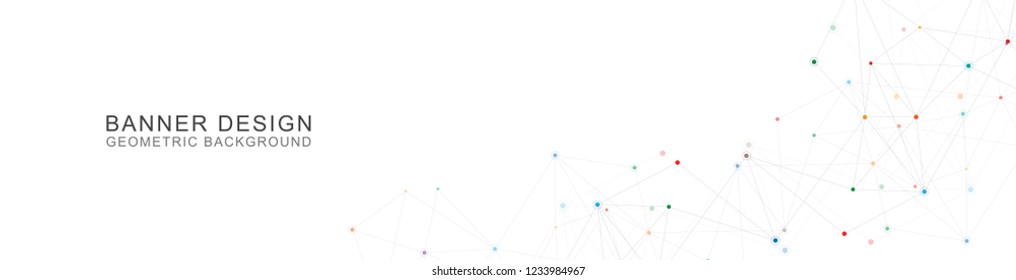 Website header or banner design with geometric abstract background of connected dots and lines. Vector illustration with plexus background and space for your text