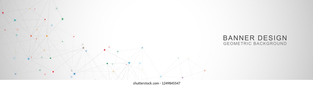 Website header or banner design with geometric abstract background of connected dots and lines. Vector illustration with plexus background and space for your text