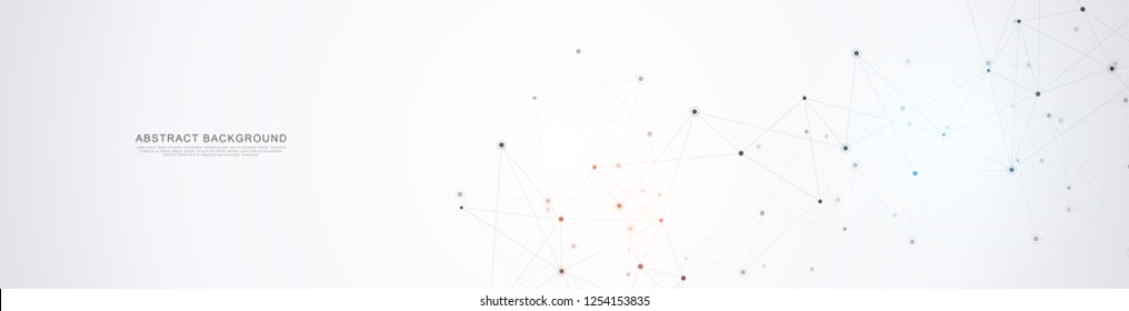 Website header or banner design with geometric abstract background of connected dots and lines. Vector illustration with plexus background and space for your text