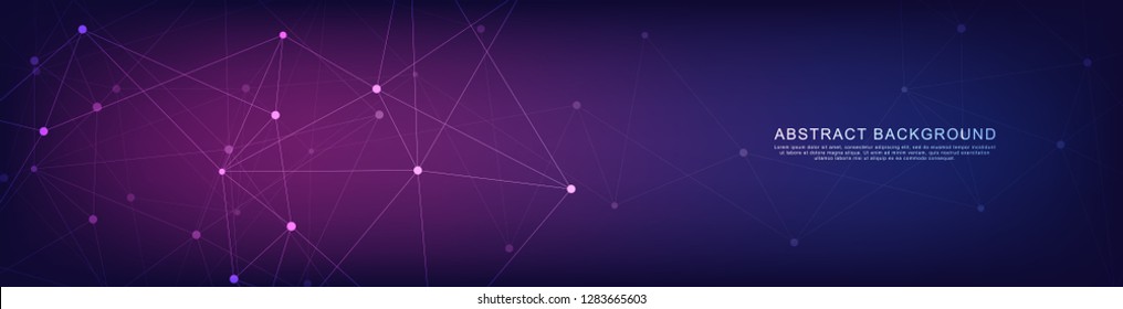 Website header or banner design with geometric abstract background of connected dots and lines. Vector illustration with plexus background and space for your text