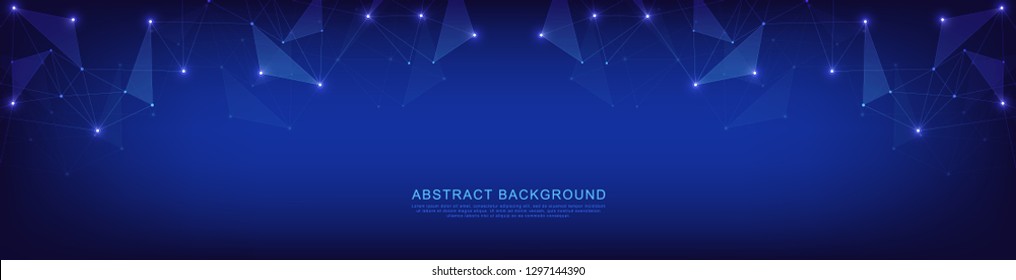 Website header or banner design with geometric abstract background of connected dots and lines. Global network connection. Digital technology with plexus background and space for your text