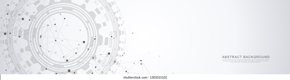 Website header or banner design with geometric abstract background of connected dots and lines. Global network connection. Digital technology with plexus background and space for your text