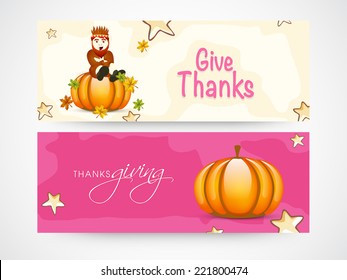 Cabecera del sitio web y diseño de pancartas para las celebraciones del Día de Acción de Gracias Feliz. 