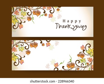 Website Header And Banner Design For Happy Thanksgiving Day Celebrations.