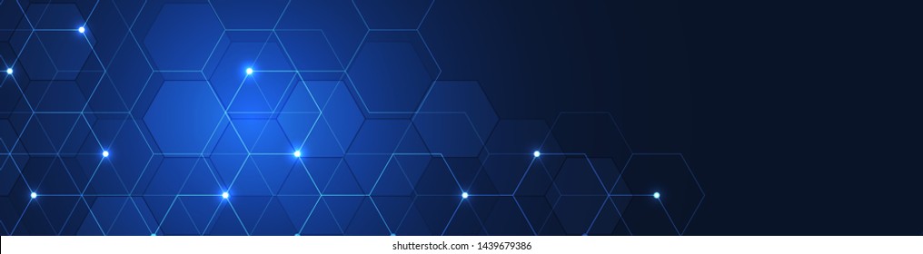 Diseño de encabezado o banner del sitio web con modelo hexagonal. Fondo geométrico abstracto con elementos hexagonales simples. Diseño médico, tecnológico o científico