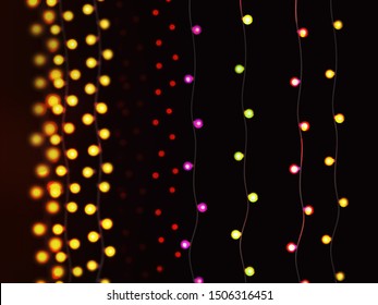 Website header or banner design with illustration of realistic illuminated oil lamps and floral mandala on blurred bokeh background for Diwali festival and space for your text.