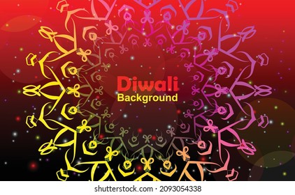 Website header or banner design with illustration of realistic illuminated oil lamps and floral mandala on blurred bokeh background for Diwali festival and happy Diwali background