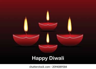Website header or banner design with illustration of realistic illuminated oil lamps and floral mandala on blurred bokeh background for Diwali festival of light happy Diwali background