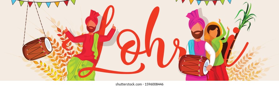 Website Header or Banner Design for Indian Punjabi Festival Pongal. Vector Illustration.