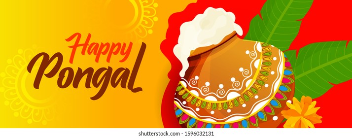 Website Header or Banner Design for Indian Festival Pongal. Vector Illustration.