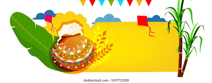 Website Header or Banner Design for Indian Festival Pongal. Vector Illustration.