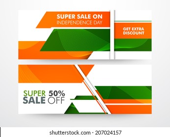 Website header or banner design in Indian tricolors for Independence Day celebrations. 
