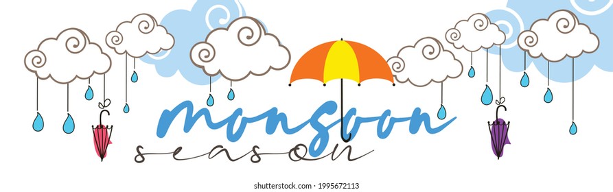 Cabecera De Sitio Web O Diseño De Banner Para La Temporada Del Monzón. Diseño colorido de la ilustración vectorial.