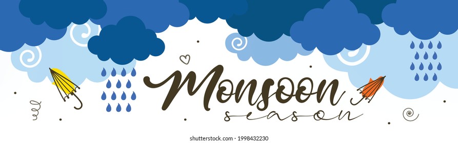 Website-Kopfzeile oder Banner-Design für die Monsunzeit. Vektorgrafik - Farbiges Design.