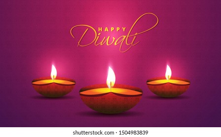 Website header or banner design with realistic oil lamp on purple background for Diwali Festival celebration.