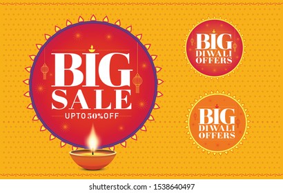 Website header or banner design with realistic oil lamp on purple background for Diwali Festival celebration