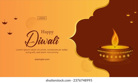 Website header or banner design with realistic oil lamp on purple background for Diwali Festival celebration.