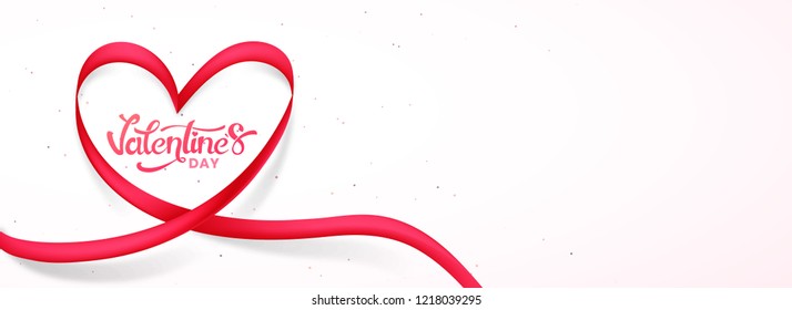 Website header or banner design with red heart on glossy background for Valentine Day celebration.