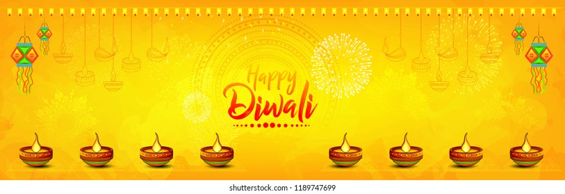 Website header or banner design, for Shubh Diwali or Shubh Deepawali with creative design illustration, Creative deep design.