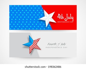 Cabecera del sitio web o diseño de pancartas con estrellas en los colores de la bandera nacional de fondo para las celebraciones del 4 de julio, Día de la Independencia de Estados Unidos. 