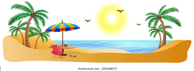 Website header or banner design with view of a beach.