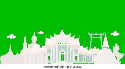Website header or banner design Wat Benchamabophit Travel - Temple landscape on green backgrounds