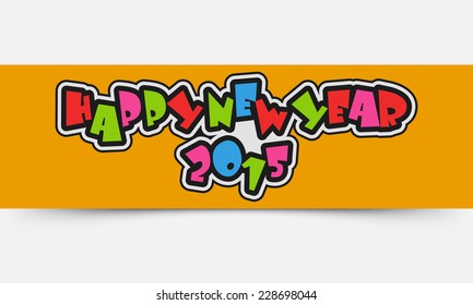 Website header or banner for Happy New Year with colorful text on grey background.