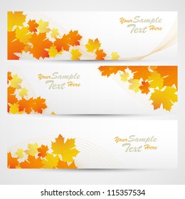 Website header or banner set with autumn leafs design. EPS 10.
